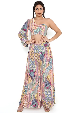Lime Green Crepe African Printed Pant Set by PS Pret by Payal Singhal