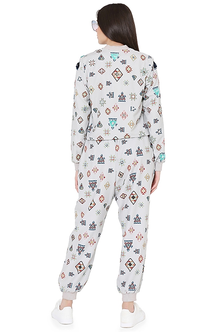 Grey Printed & Embroidered Jumpsuit by PS Pret by Payal Singhal at Pernia's Pop Up Shop