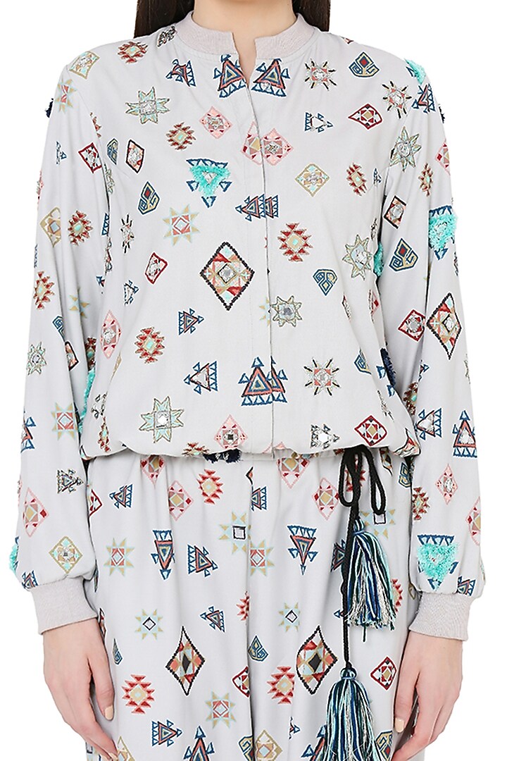 Grey Printed & Embroidered Jumpsuit by PS Pret by Payal Singhal at Pernia's Pop Up Shop