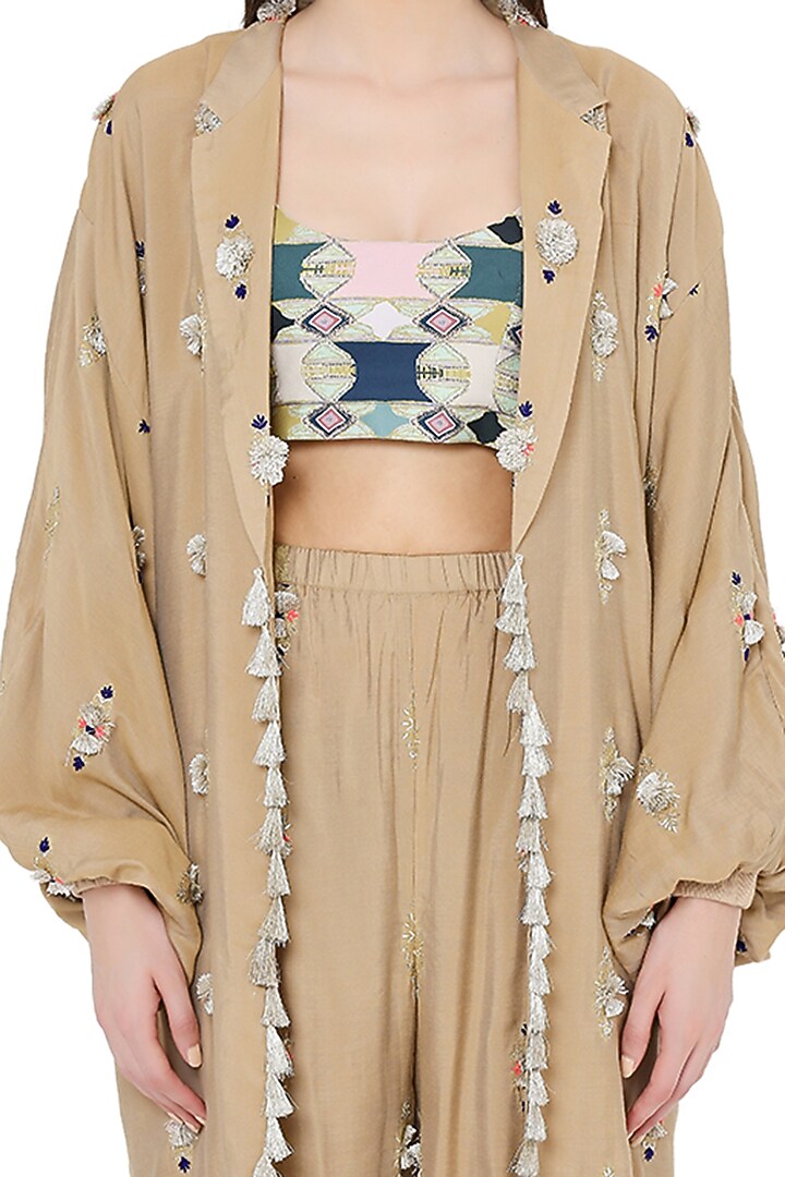 Gold & Green Embroidered Oversized Jacket Set by PS Pret by Payal Singhal at Pernia's Pop Up Shop