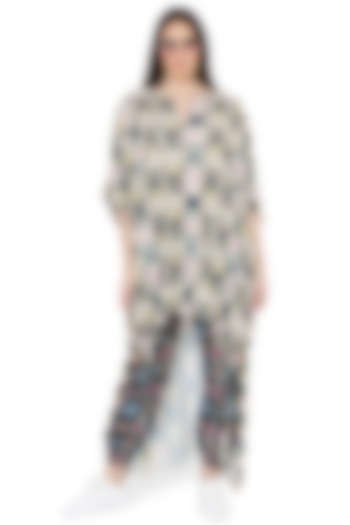 Green & Navy Blue Printed Jogger Pant Set by PS Pret by Payal Singhal