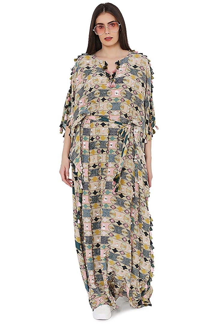 Green Printed Oversized Kaftan by PS Pret by Payal Singhal