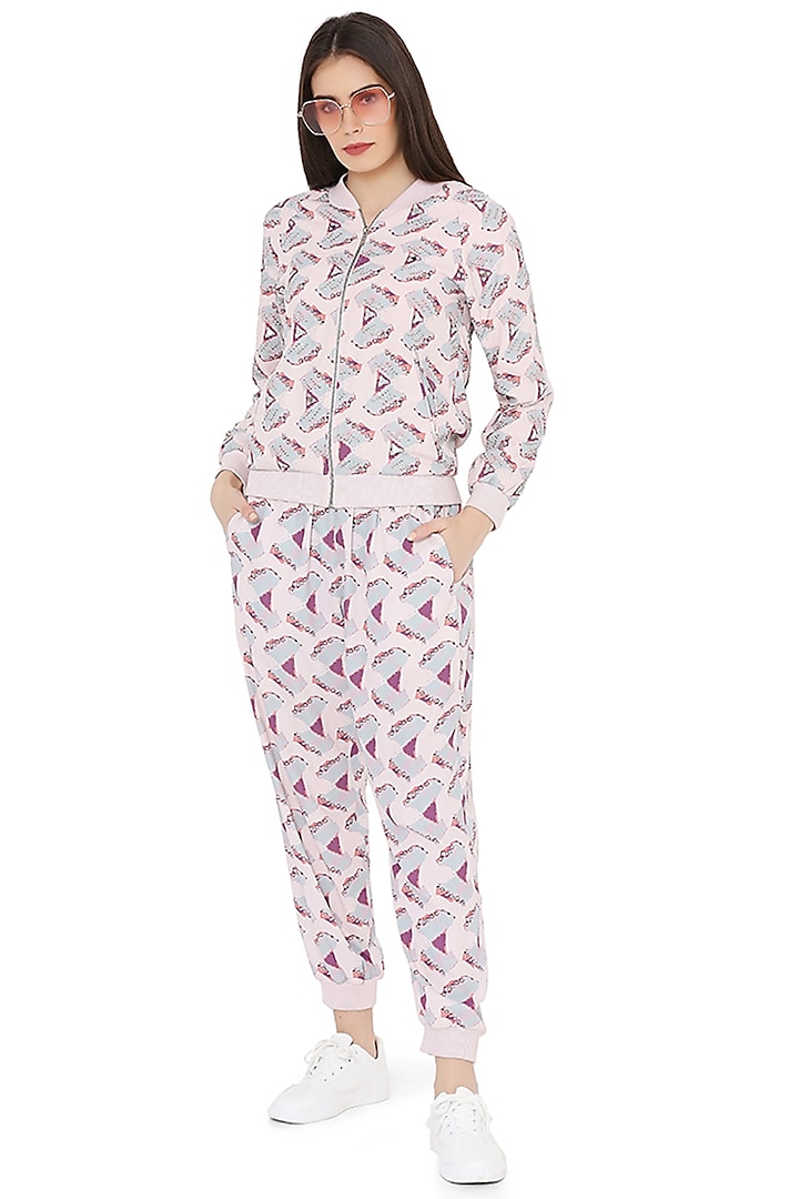 Pink Printed & Embroidered Jogger Pant Set by PS Pret by Payal Singhal