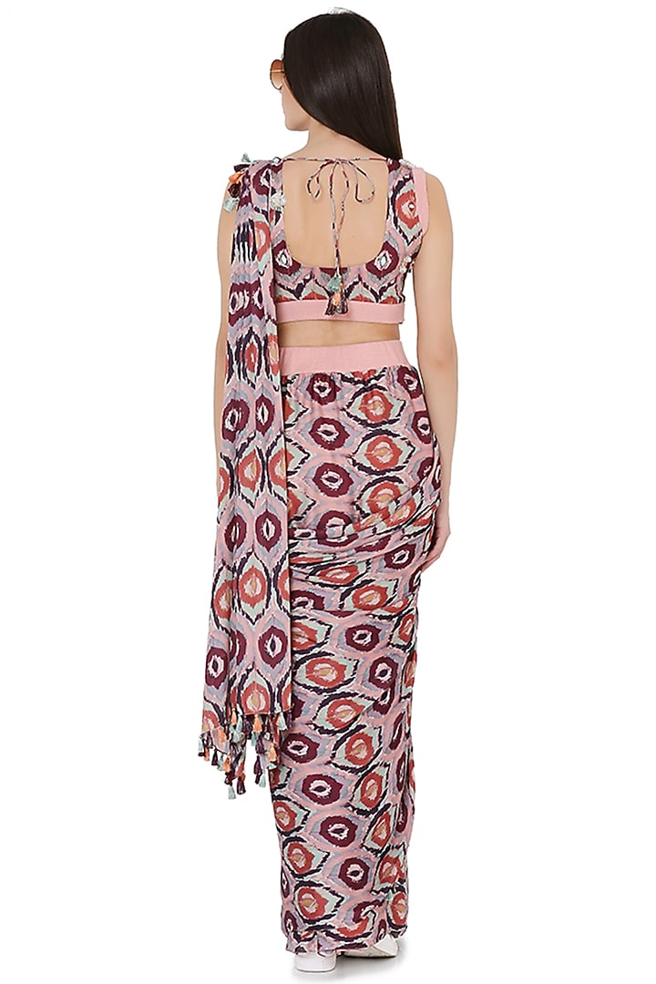 Red Printed & Embroidered Pre-Stitched Party Wear Saree Set by PS Pret by Payal Singhal at Pernia's Pop Up Shop