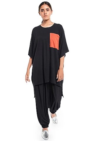Black & Khaki High-Low Kaftan Top by PS Pret by Payal Singhal