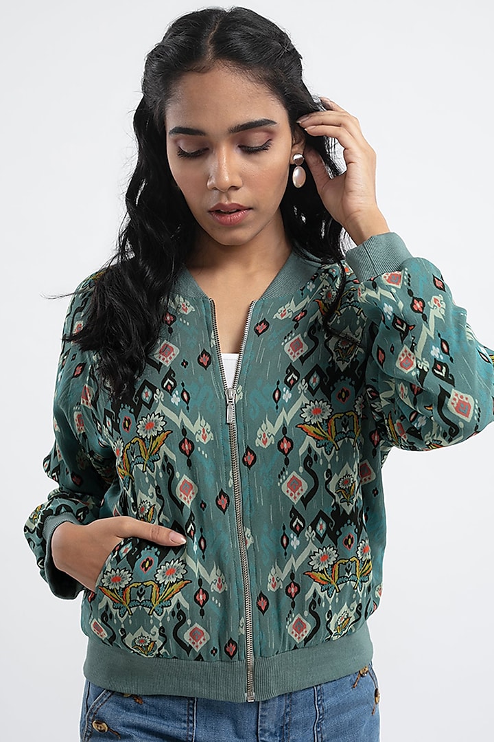 Blue Love Printed Bomber Jacket by PS Pret by Payal Singhal