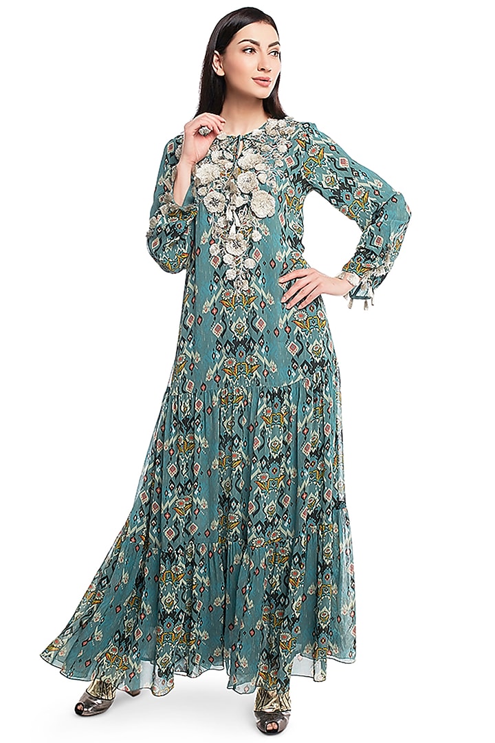 Blue Embroidered Boho Dress by PS Pret by Payal Singhal
