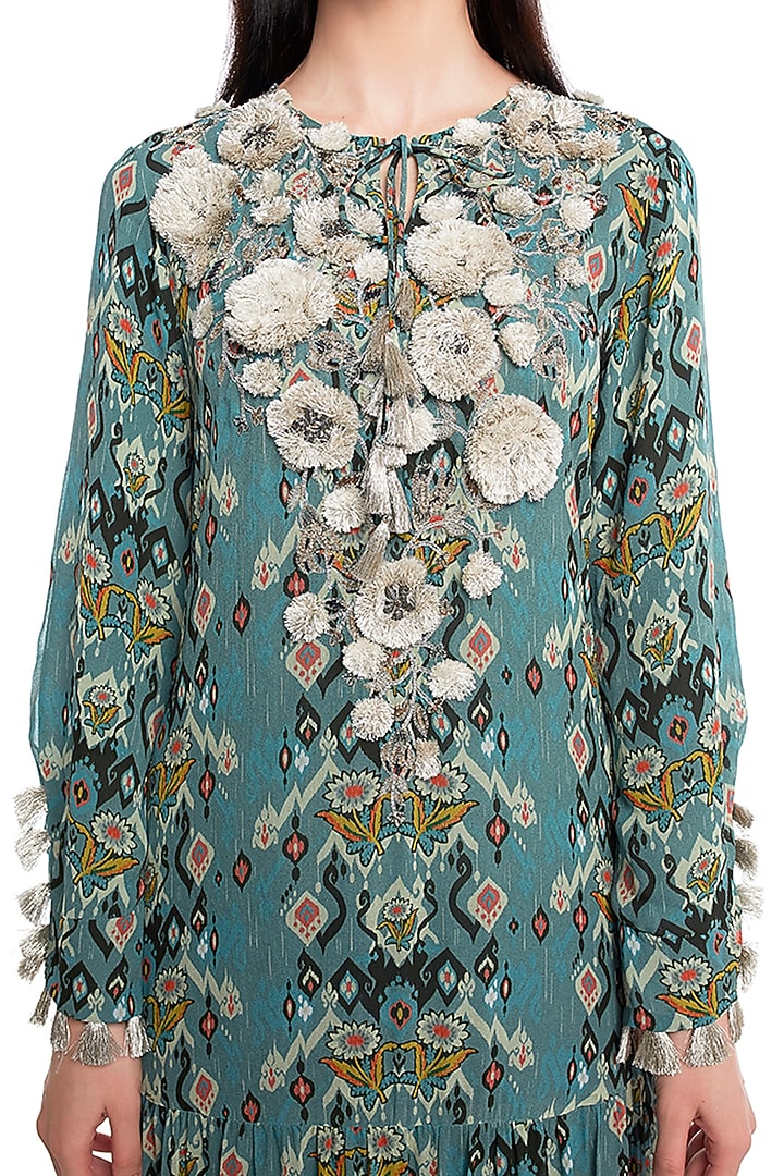 Blue Embroidered Boho Vacation Dress by PS Pret by Payal Singhal at Pernia's Pop Up Shop