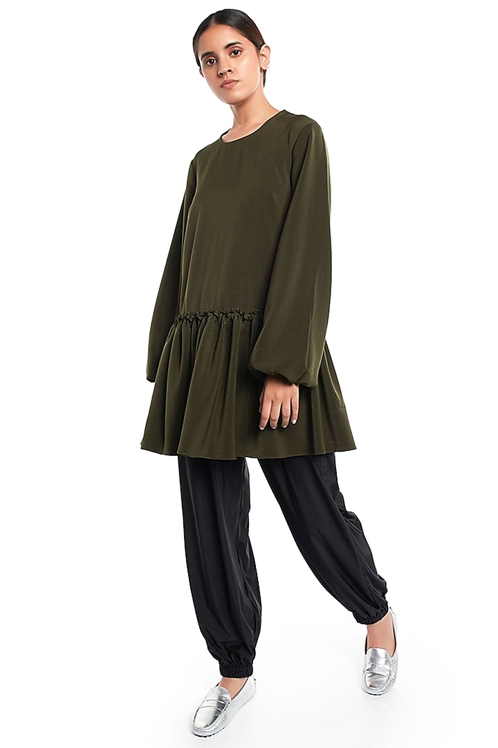 Green Frilled Hem Tunic by PS Pret by Payal Singhal at Pernia's Pop Up Shop