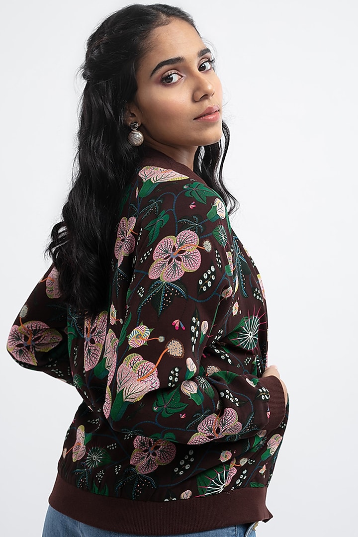 Brown Printed Bomber Jacket by PS Pret by Payal Singhal at Pernia's Pop Up Shop