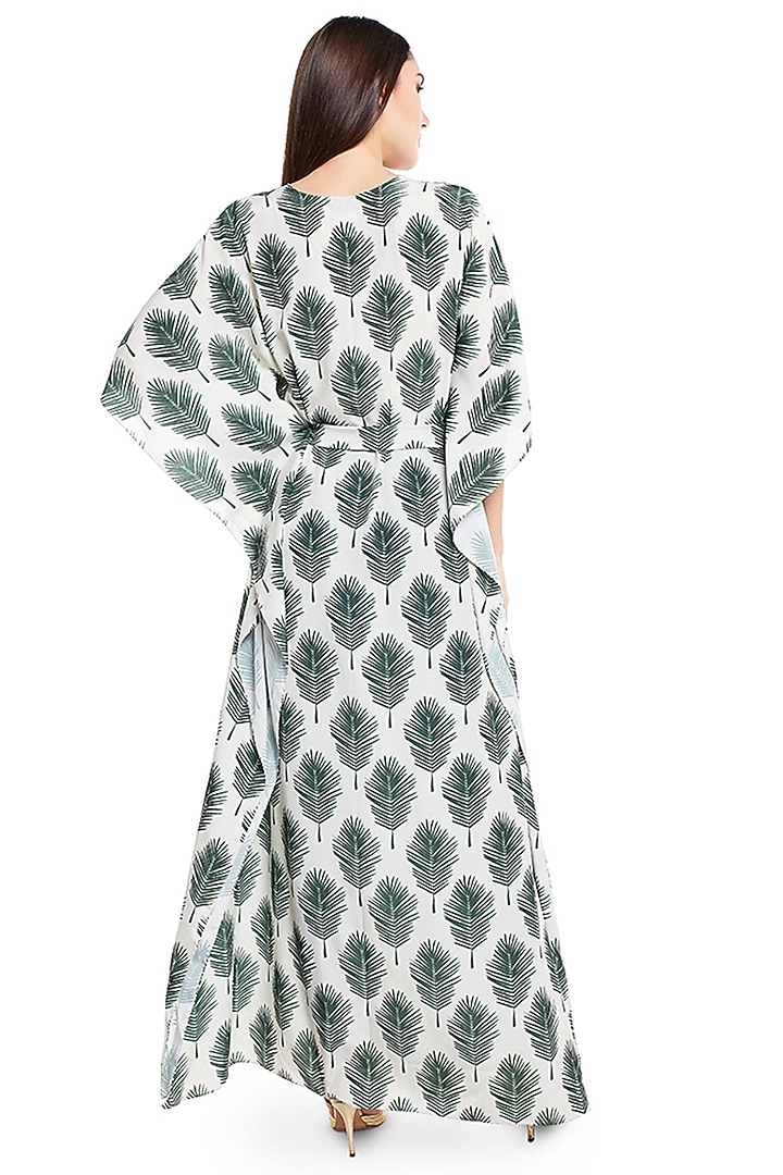 Cream Leaf Printed Kaftan by PS Pret by Payal Singhal at Pernia's Pop Up Shop
