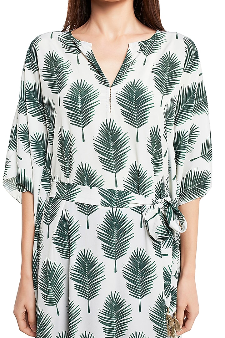 Cream Leaf Printed Kaftan by PS Pret by Payal Singhal at Pernia's Pop Up Shop