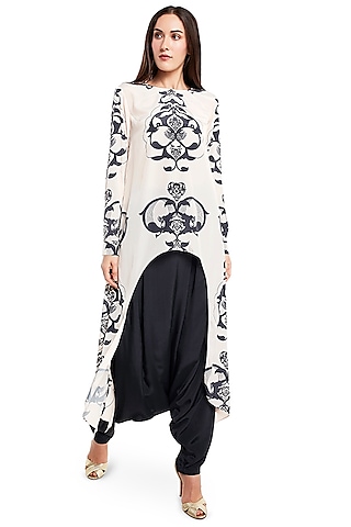 Black Crepe Low-Crotch Pant Set by PS Pret by Payal Singhal