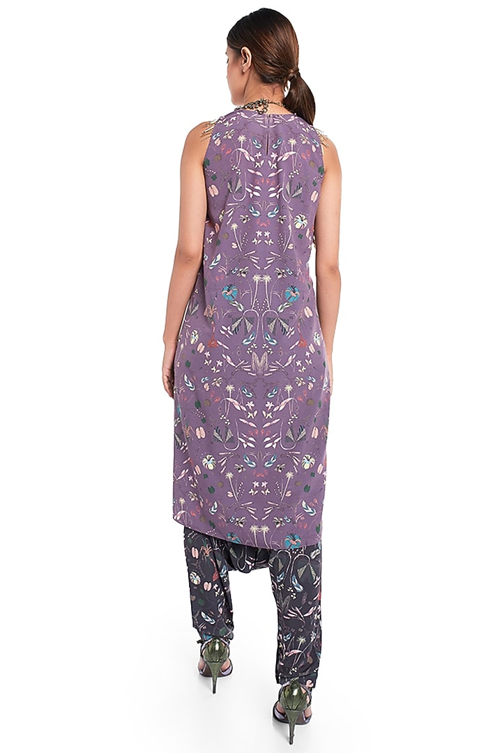 Purple Art Crepe Forest Printed High-Low Kurta Set by PS Pret by Payal Singhal at Pernia's Pop Up Shop