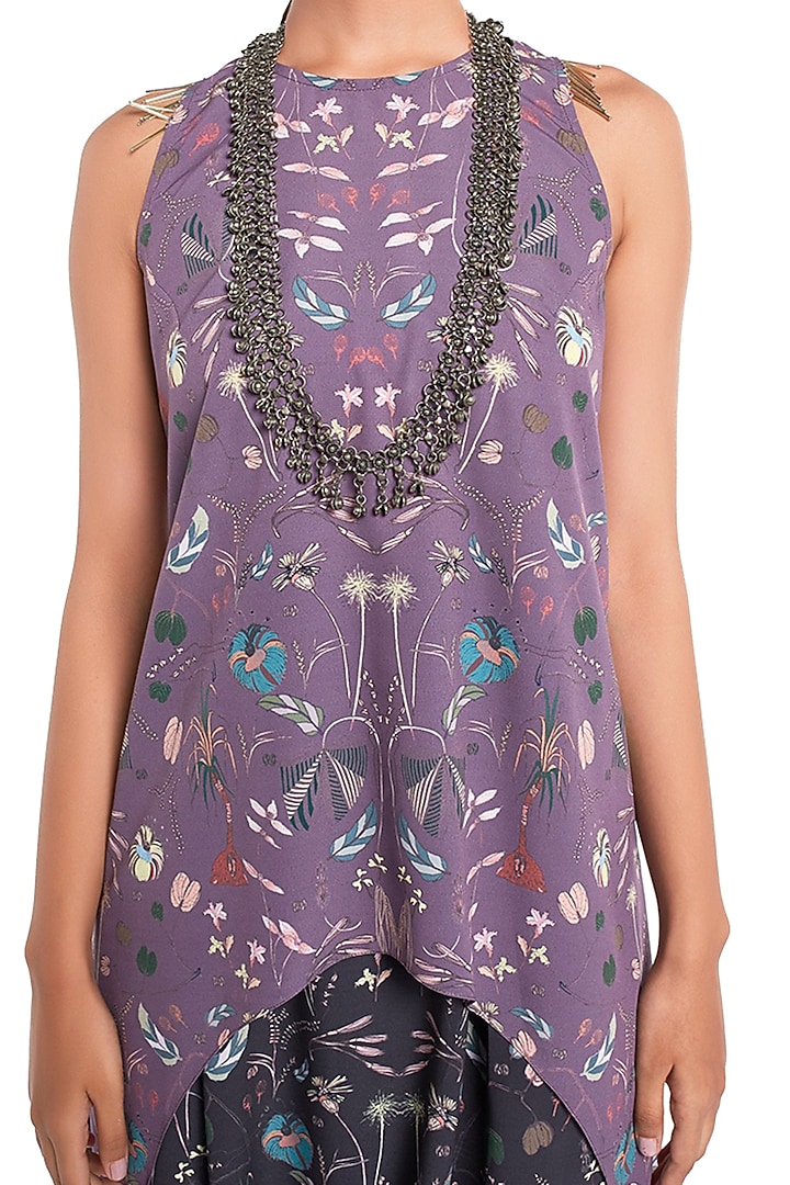 Purple Art Crepe Forest Printed High-Low Kurta Set by PS Pret by Payal Singhal at Pernia's Pop Up Shop