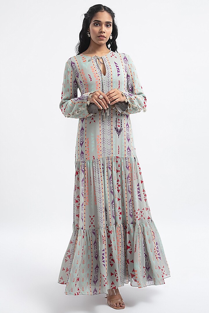 Grey Stripe Printed Boho Dress by PS Pret by Payal Singhal at Pernia's Pop Up Shop