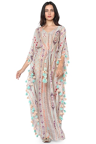 Grey Stripe Printed Kaftan by PS Pret by Payal Singhal