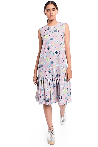 Lavender Printed Frilled Hem Tunic by PS Pret by Payal Singhal