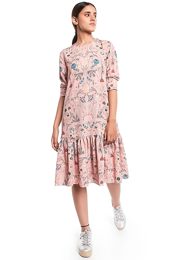 Peach Forest Printed Frilled Hem Tunic by PS Pret by Payal Singhal