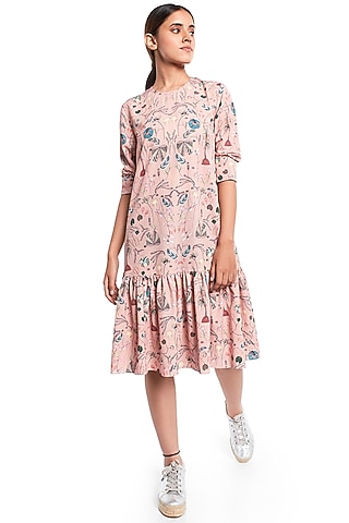 Peach Forest Printed Frilled Hem Tunic by PS Pret by Payal Singhal