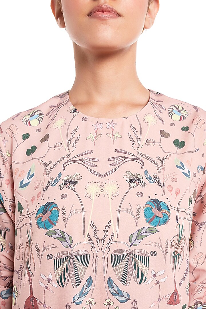 Peach Forest Printed Frilled Hem Tunic by PS Pret by Payal Singhal at Pernia's Pop Up Shop