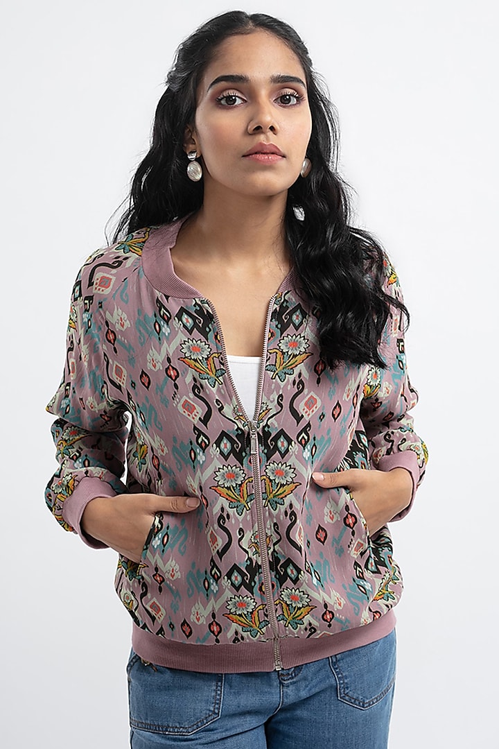 Pink Printed Bomber Jacket by PS Pret by Payal Singhal
