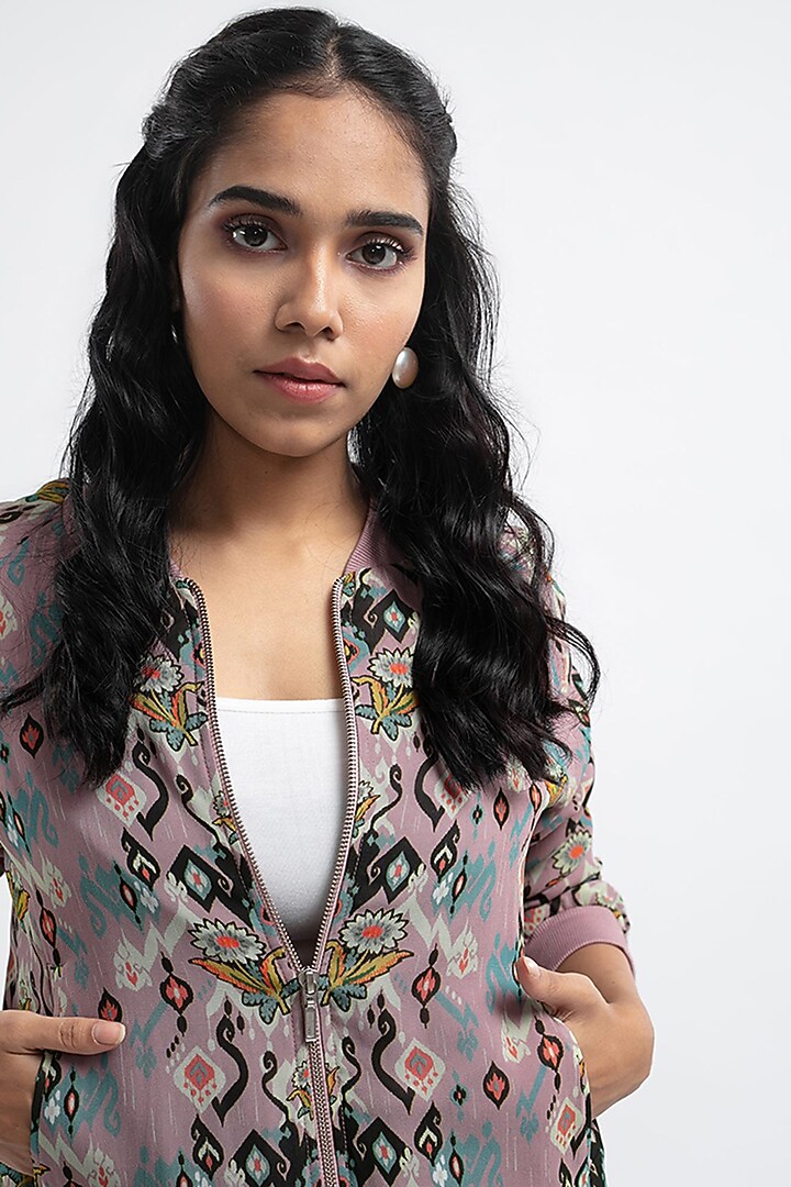 Pink Printed Bomber Jacket by PS Pret by Payal Singhal at Pernia's Pop Up Shop