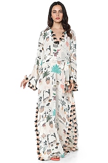 White Printed Kaftan by PS Pret by Payal Singhal-KAFTANS