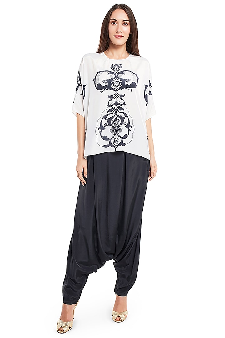 White & Black Ottoman Printed Pant Set by PS Pret by Payal Singhal