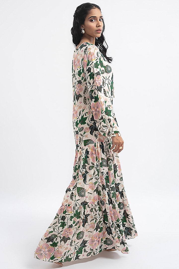 White Abutilon Printed Boho Vacation Dress by PS Pret by Payal Singhal at Pernia's Pop Up Shop