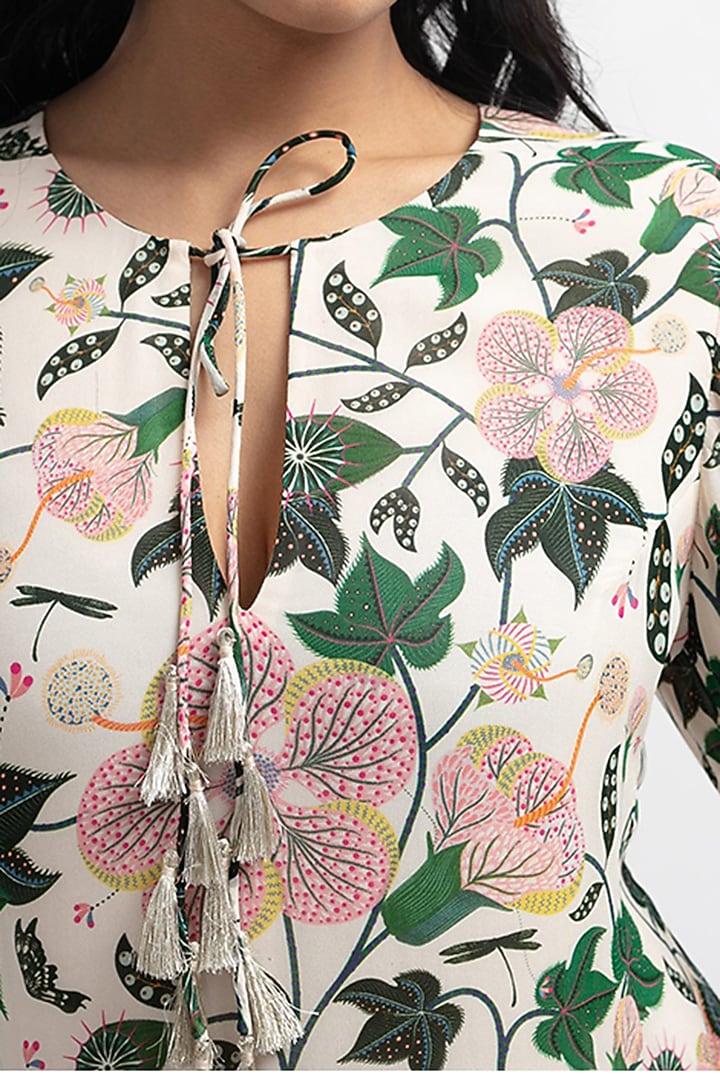 White Abutilon Printed Boho Vacation Dress by PS Pret by Payal Singhal at Pernia's Pop Up Shop