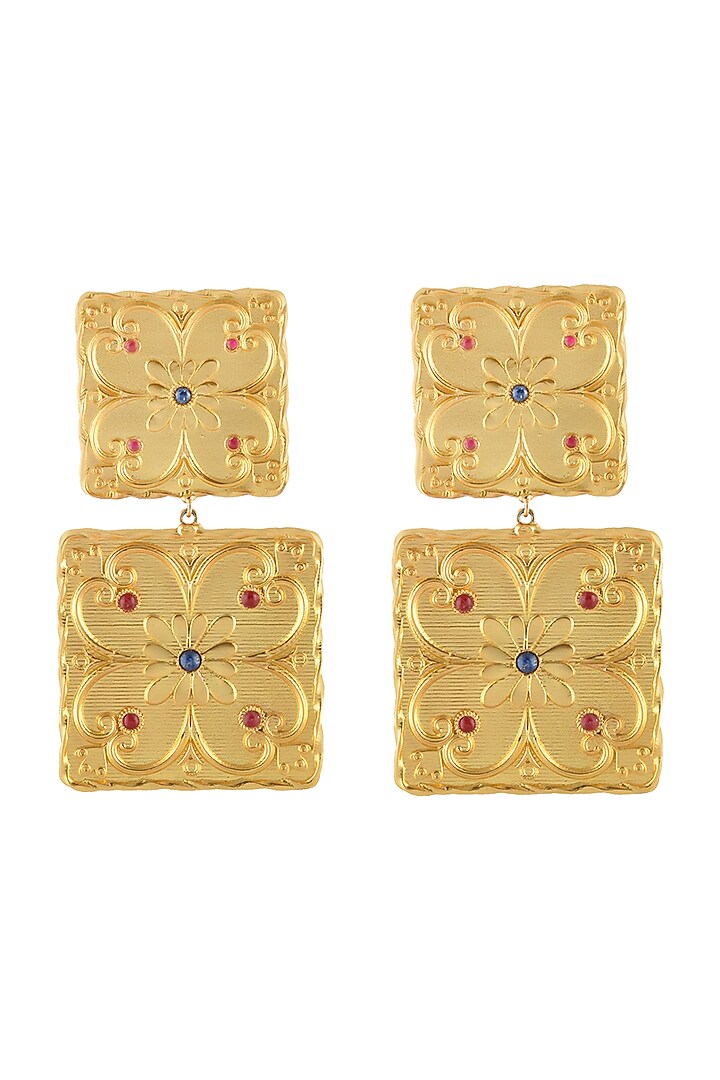 Gold Plated Handmade Tile Earrings by Prints by Radhika Jewellery