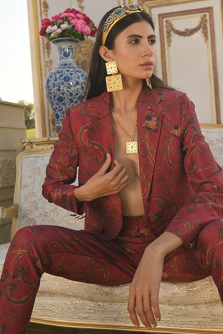 Gold Plated Handmade Tile Earrings by Prints by Radhika Jewellery at Pernia's Pop Up Shop