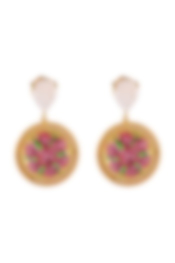Gold Plated Hand Painted Cluster Earrings by Prints by Radhika Jewellery