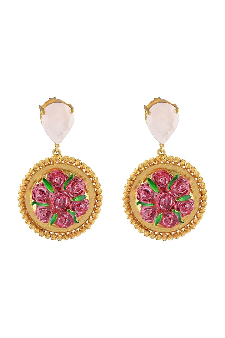 Gold Plated Hand Painted Cluster Earrings by Prints by Radhika Jewellery