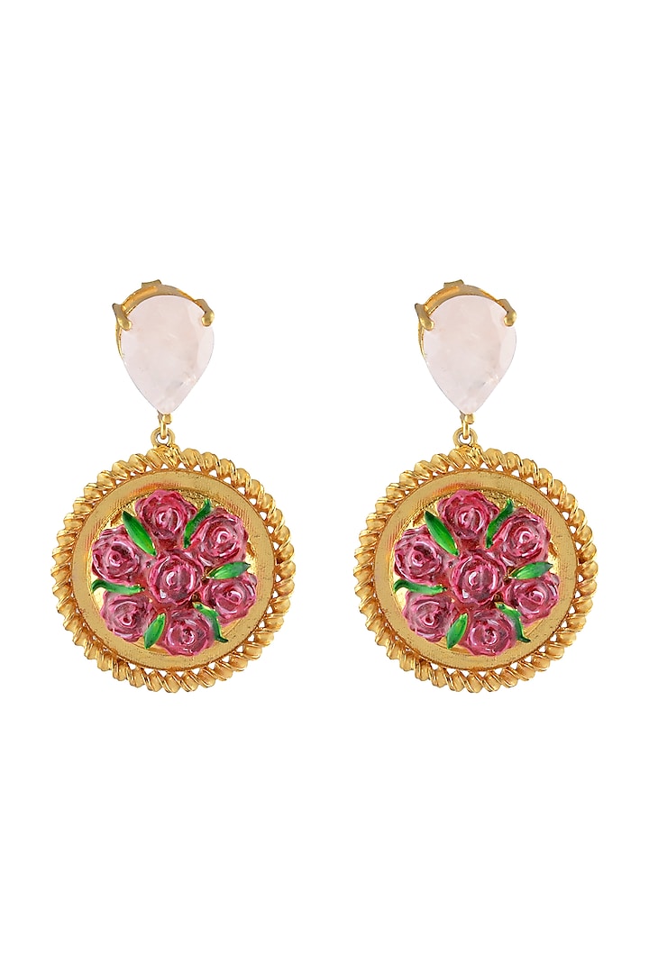 Gold Plated Hand Painted Cluster Earrings by Prints by Radhika Jewellery at Pernia's Pop Up Shop