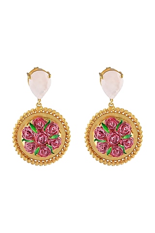 Gold Plated Hand Painted Cluster Earrings by Prints by Radhika Jewellery
