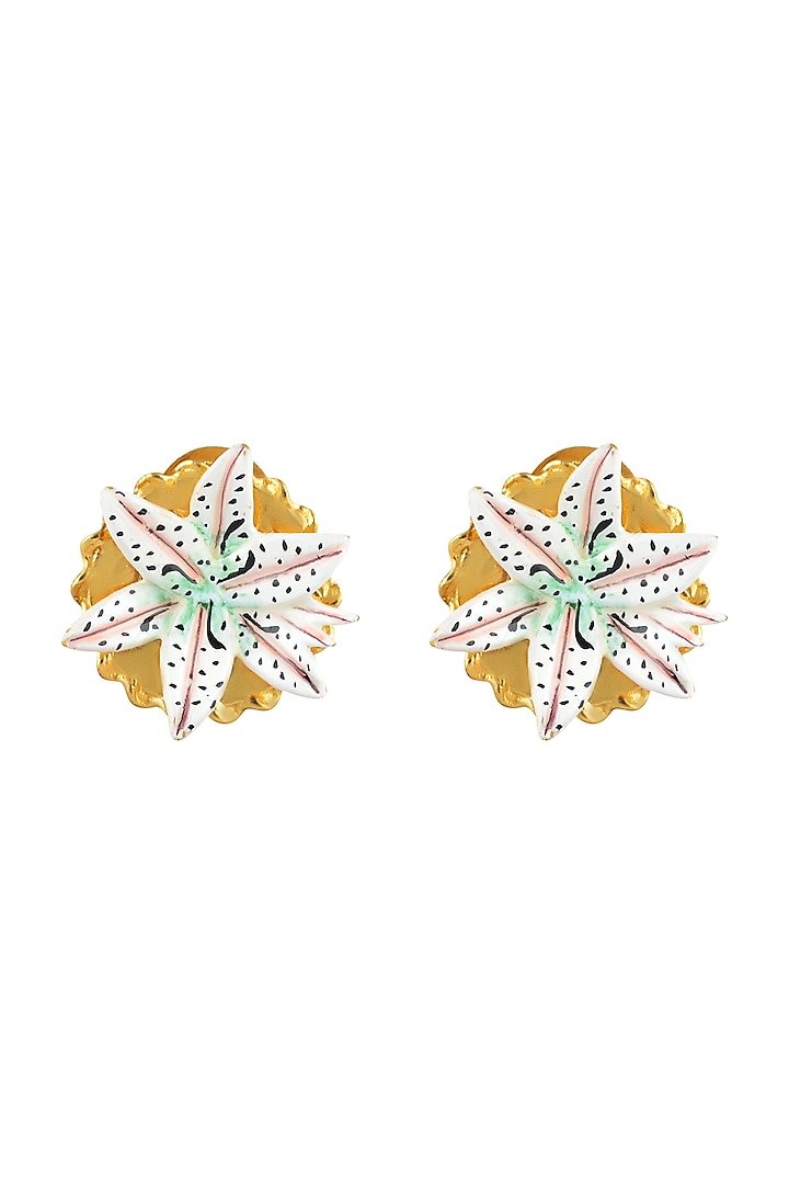 Gold Plated Hand Painted Stud Earrings by Prints by Radhika Jewellery