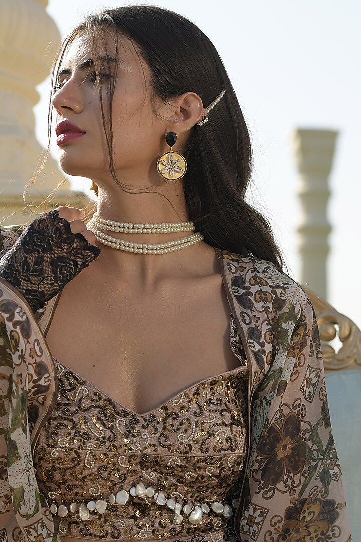 Gold Plated Hand Painted Earrings by Prints by Radhika Jewellery at Pernia's Pop Up Shop