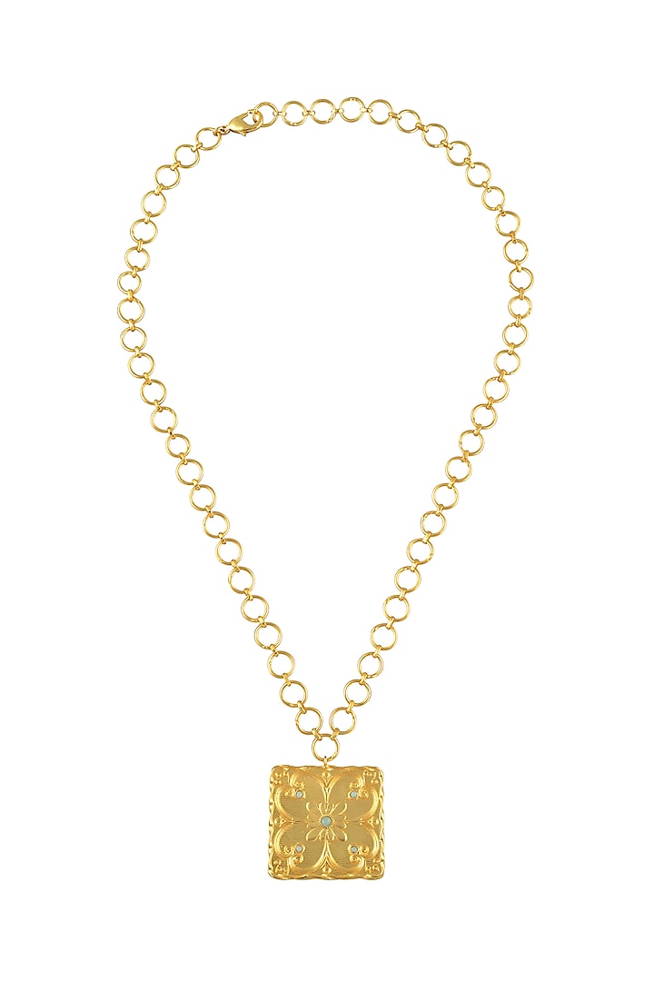 Gold Plated Handmade Rococo Tile Necklace by Prints by Radhika Jewellery at Pernia's Pop Up Shop