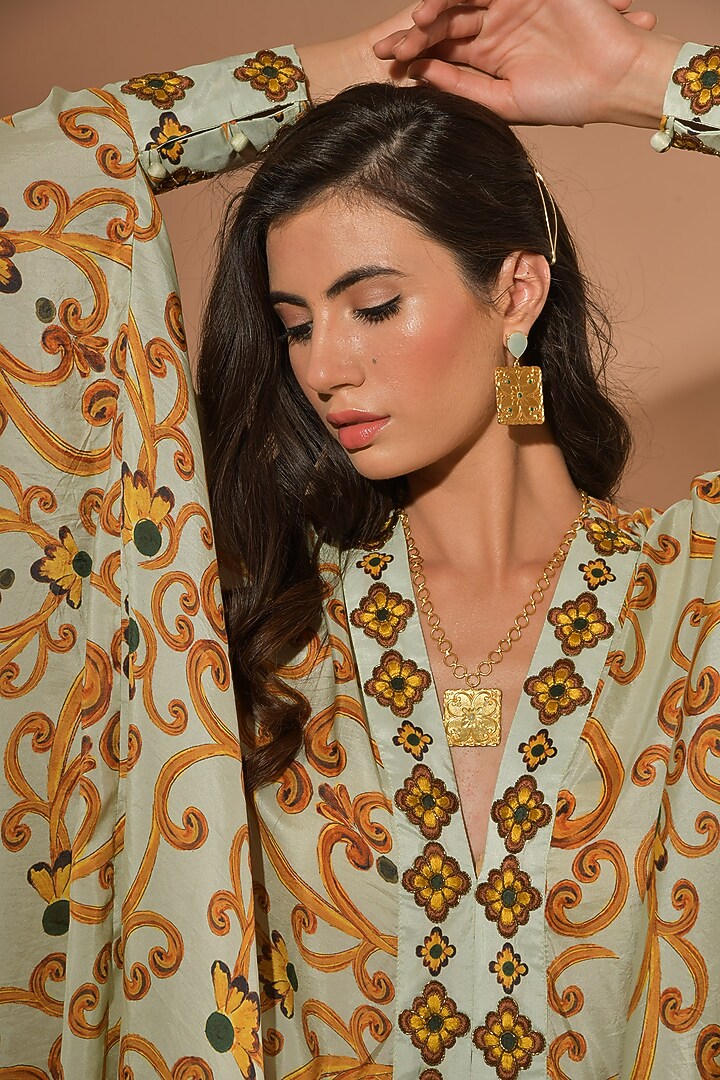 Gold Plated Handmade Rococo Tile Necklace by Prints by Radhika Jewellery at Pernia's Pop Up Shop