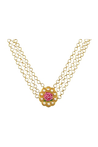 Gold Plated Hand Painted Pearl Choker Necklace by Prints by Radhika Jewellery