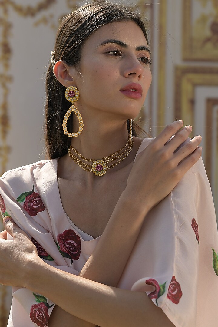 Gold Plated Hand Painted Pearl Choker Necklace by Prints by Radhika Jewellery at Pernia's Pop Up Shop