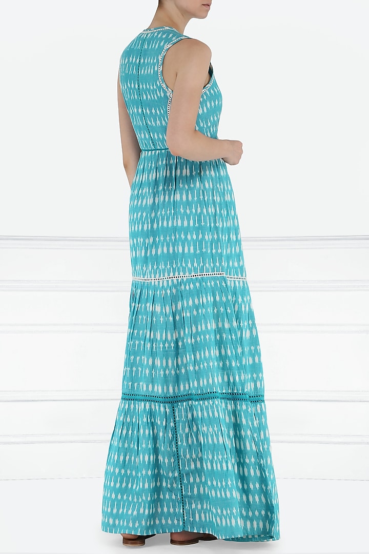 Sky blue and white ikkat tiered maxi dress available only at Pernia's Pop Up Shop.