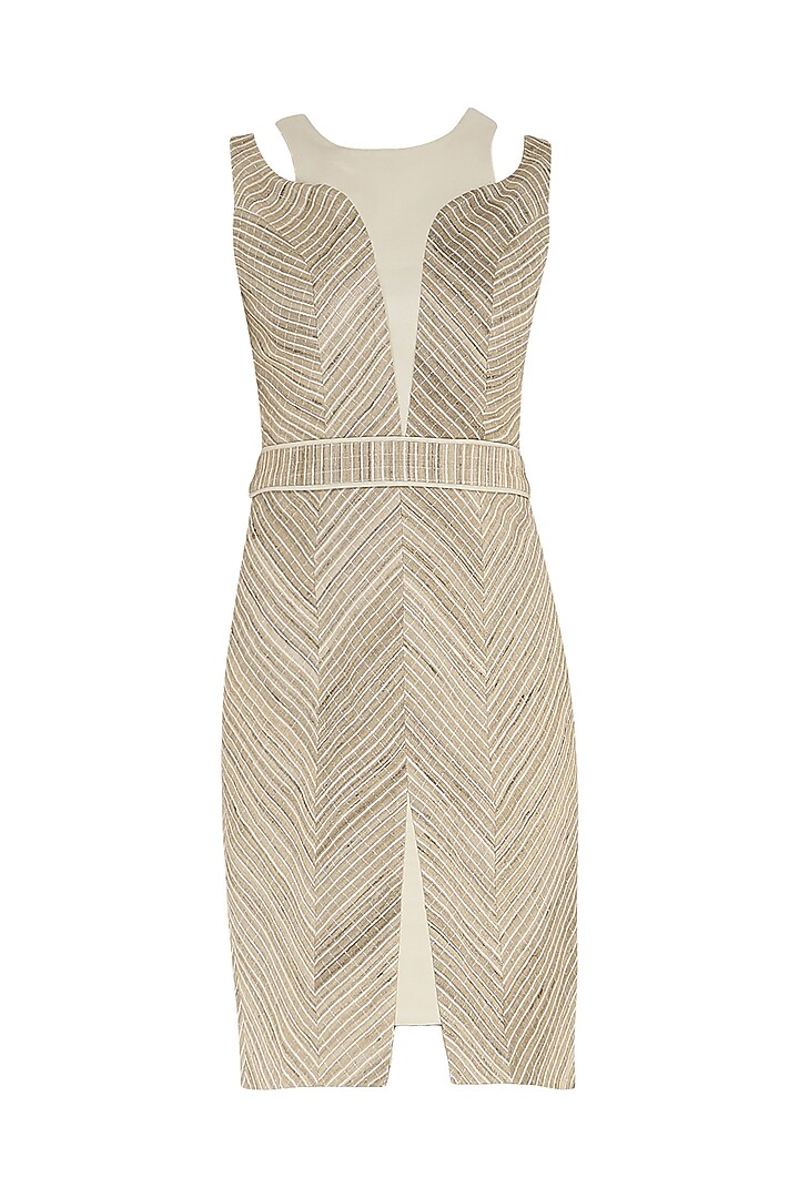 Beige and cream bodycon dress available only at Pernia's Pop Up Shop.