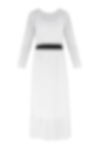 White chikankari midi dress with belt by PABLE