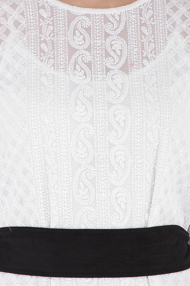 White chikankari midi dress with belt available only at Pernia's Pop Up Shop.