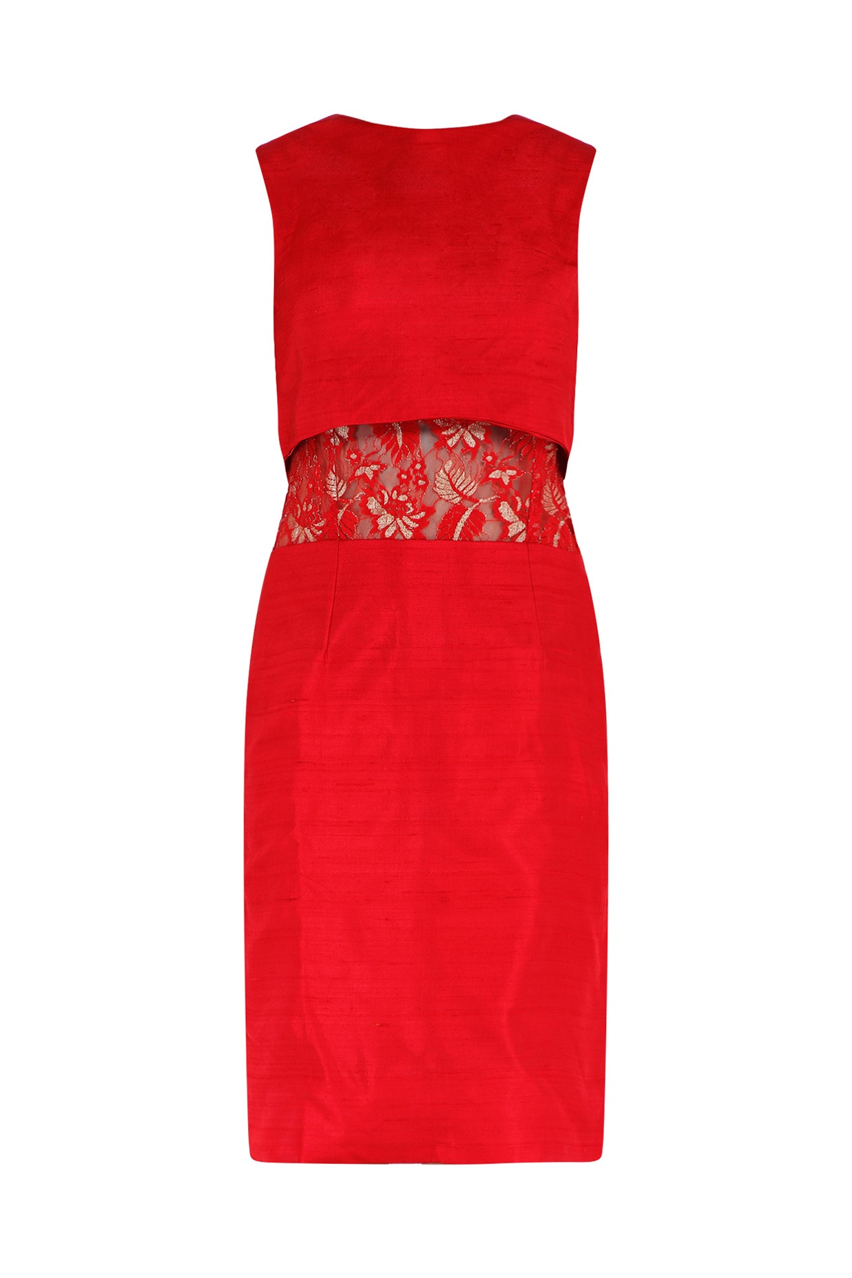 Red lace insert dress available only at Pernia's Pop Up Shop.