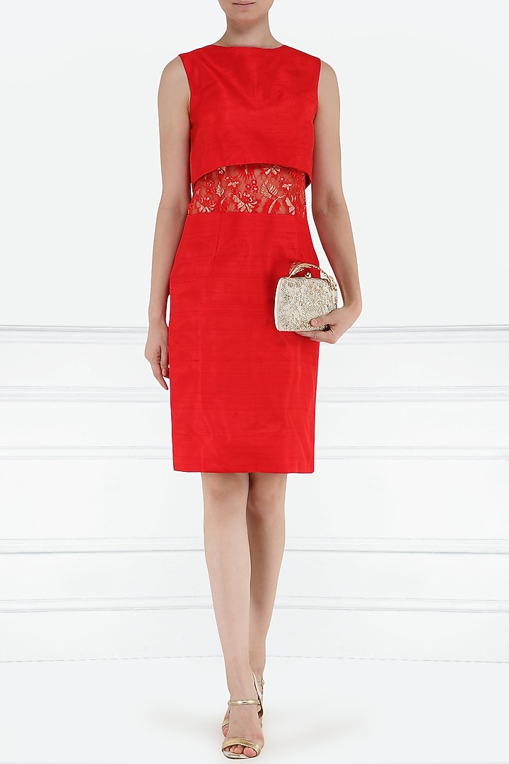 Red lace insert dress available only at Pernia's Pop Up Shop.