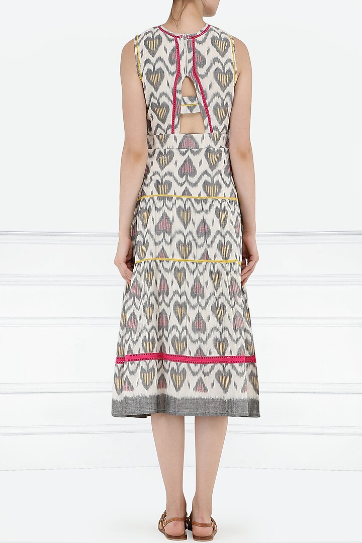 Grey and white ikkat tiered knee length dress available only at Pernia's Pop Up Shop.